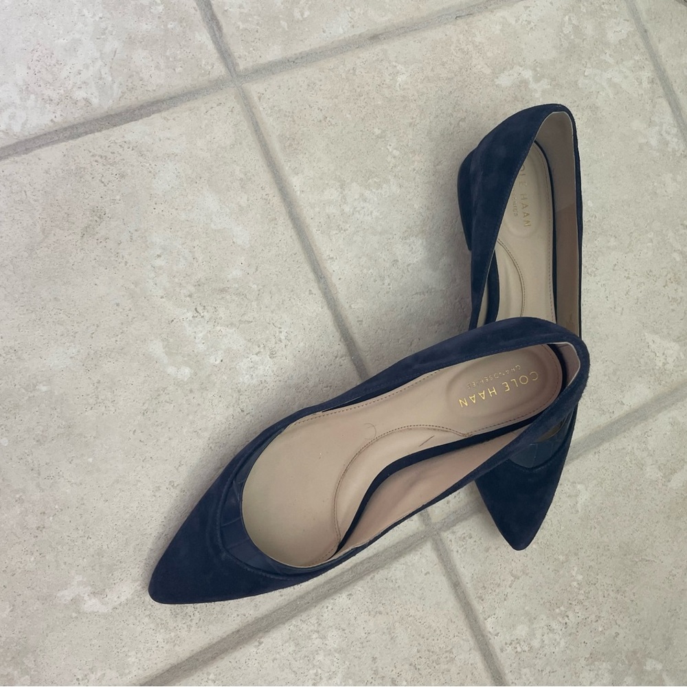 Cole Haan Women's Navy Suede Flats with leather embossed trim